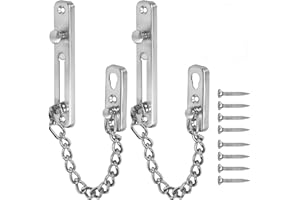 2 Pack Door Chain Lock, KINJOEK Stainless Steel Security Chain Guard with Spring Anti Theft Press Lock, Heavy Duty Polished D