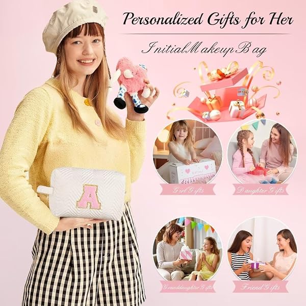YOOLIFE PERSONALIZED FOR HER – MONOGRAMMED WHITE INITIAL MAKEUP BAG