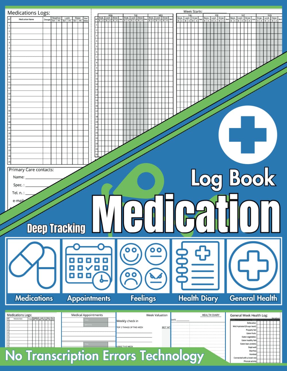Medication Log Book: Daily Medicine Tracker Journal, Weekly Health Record Book To Track Personal Medication And Pills, Medication Organizer, Emotional ... Tracker, Health Diary... Large Size 8.5 x 11