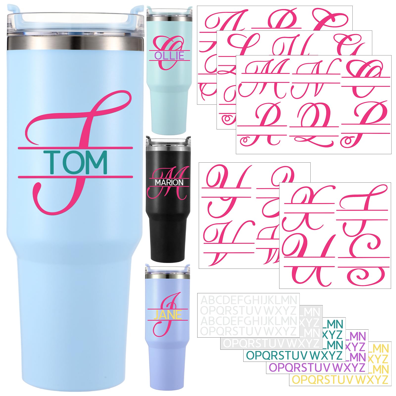 Photo 1 of 10 Sheets Personalized Split Letter Stickers for Water Bottles Christmas Crafts Waterproof Vinyl Name Decals for 30 40 oz Tumbler UV DTF Cup Wraps Custom Stickers for DIY Helmet Laptop(Multicolored)