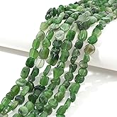 jodaying 6-8mm Natural Green Canada Jade Nuggets Oval Free Tumbled Pebble Semi Precious Gemstone Loose Stone Beads Approx 15.5 inch for DIY Jewelry Making