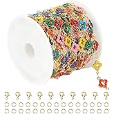 KYUNHOO 3M Four Leaf Clover Jewelry Making Chains Gold Plated Brass Chain Roll Multicolored Oil Drip Flower Necklace Chain Bulk Jewelry Findings