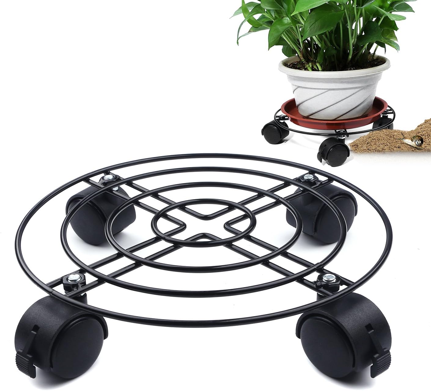 10'' Heavy Duty Plant Caddy Metal Plant Dolly Pot Caddy with Locking
