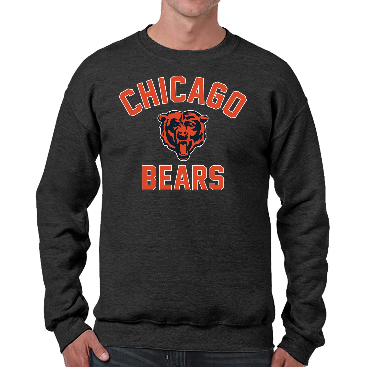 Team Fan Apparel NFL Adult Gameday Football Crewneck Sweatshirt - Cotton Blend - Stay warm, comfortable & stylish on game day (Chicago Bears - Heathered Charcoal, XX-Large) Image