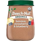 Beech-Nut Organic Baby Food, Banana Strawberry Blueberry, Stage 2, 4oz,10ct | Stage 2 Baby Food, For Babies 6 Months and Up, No Artificial Colors, Flavors or Preservatives, No Added Sweeteners, Non-GMO
