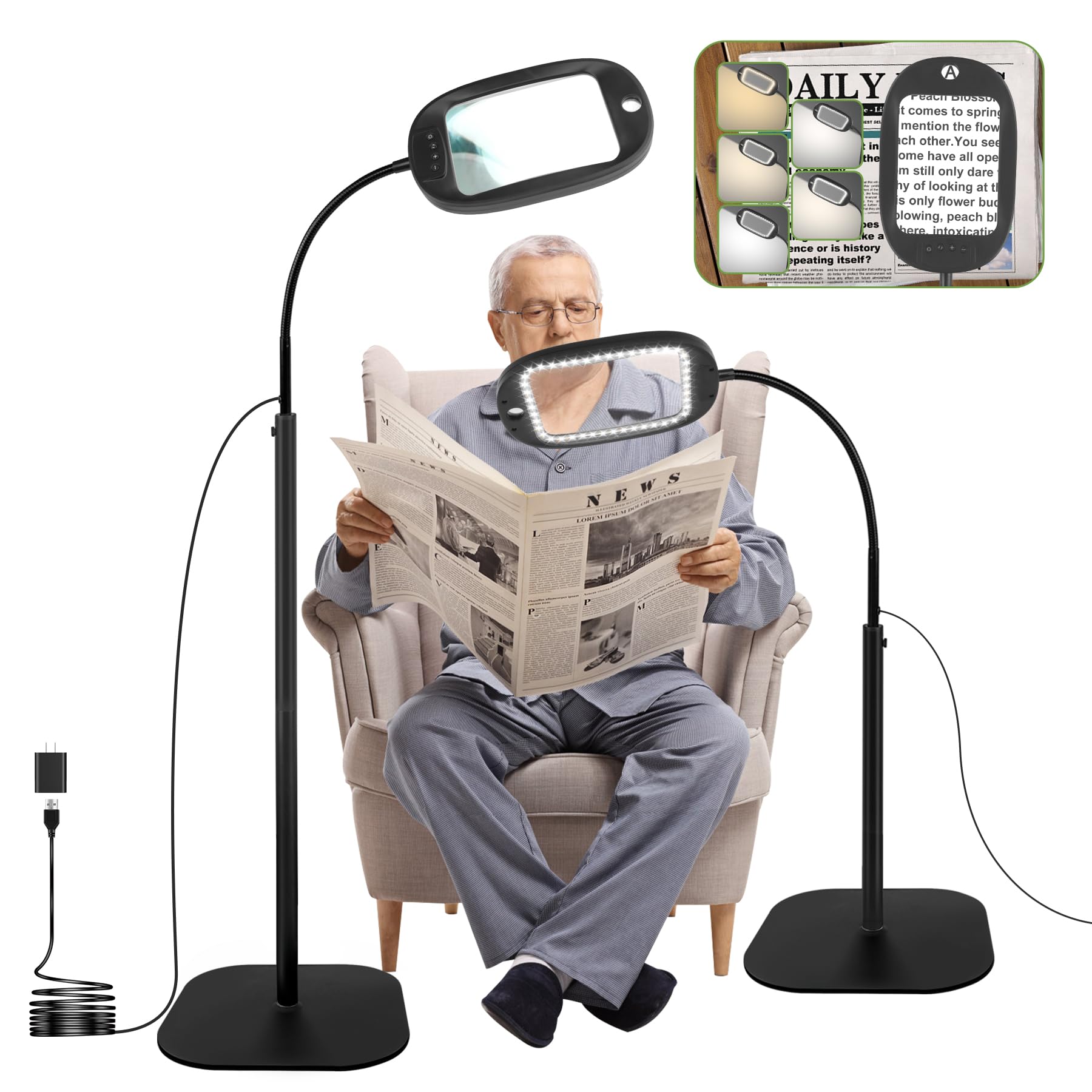 Photo 1 of 10X 30X Floor Magnifying Glass with Light and Stand, 5 Color Mode, Large Magnifying Glass, Hands Free Magnifying Lamp for Reading Crafts Repair Sewing Close Work