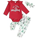 Bowanadacles My 1st Christmas Newborn Baby Girl 3Pcs Outfit Clothes Long Sleeve Romper Top Elastic Pants Headband Xmas Set