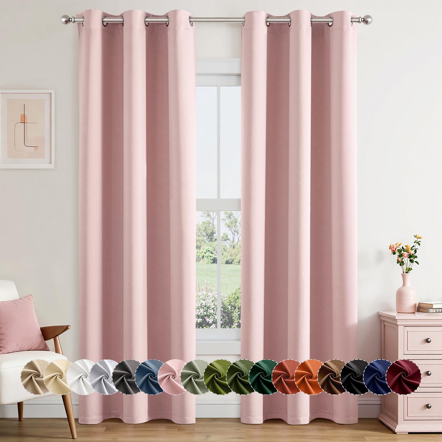 MIULEE Blackout Curtains for Bedroom 2 Panels 40 x 84 Inch Long Pink