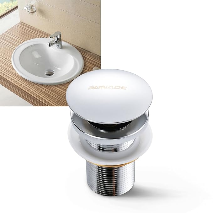 Ablaufgarnitur ohne Überlauf, BONADE Universal POP UP Ventil für Waschtisch Waschbecken Spüle Ablauf Chrom