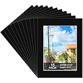 15 Pack 12x16 Black Picture Mats, Frame Mattes for 9x12 Pictures Display Photo Frame Mat Core Bevel Cut Mat Board Show Kit for Photos, Prints, Artworks