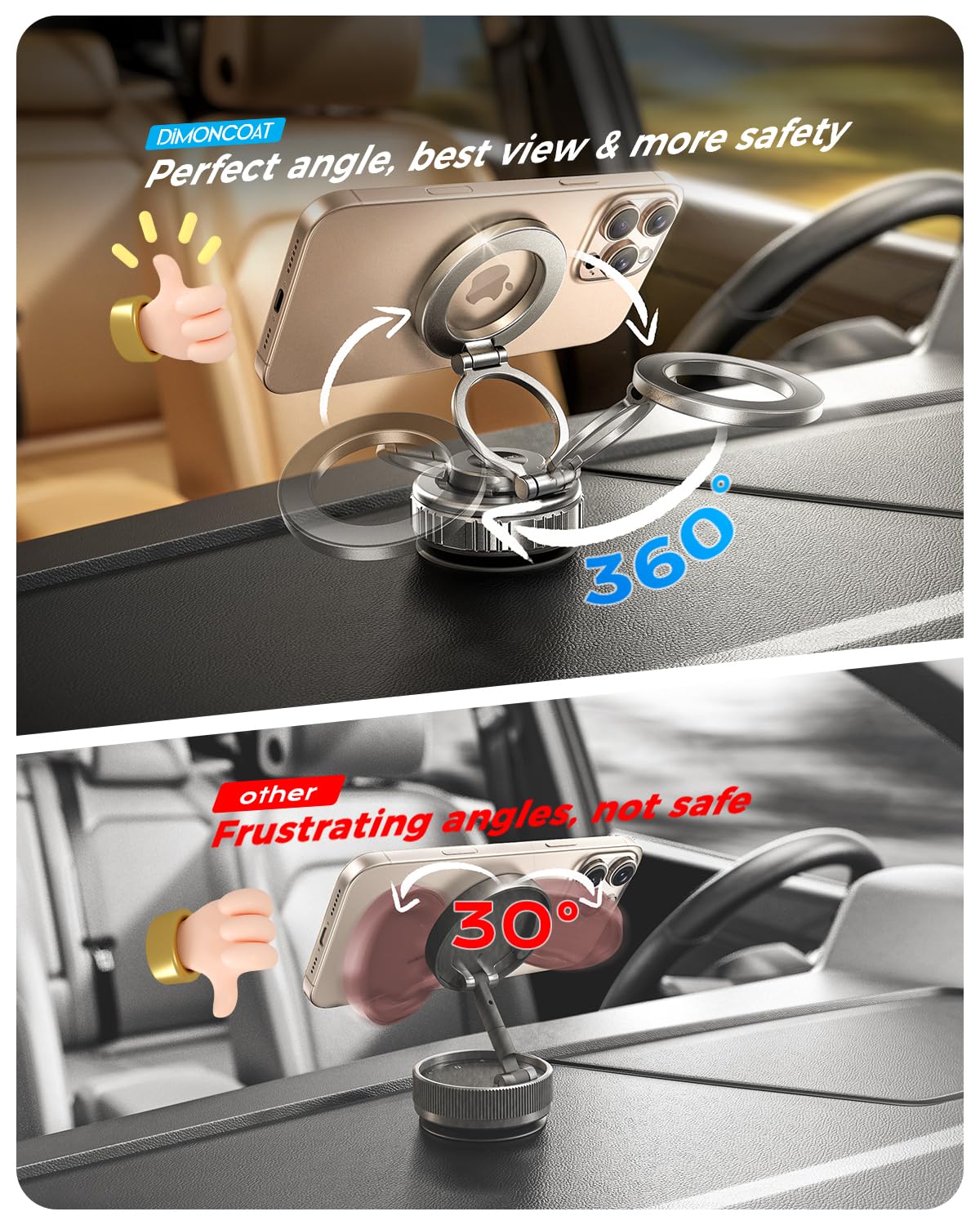 DIMONCOAT 2026 Upgraded Metal 360° Adjustable Vacuum Suction Cup Phone Mount [109LB Suction], Magnetic Phone Holder for Car, Foldable Portable iPhone Holder Magsafe Car Mount for iPhone 16 Pro Max