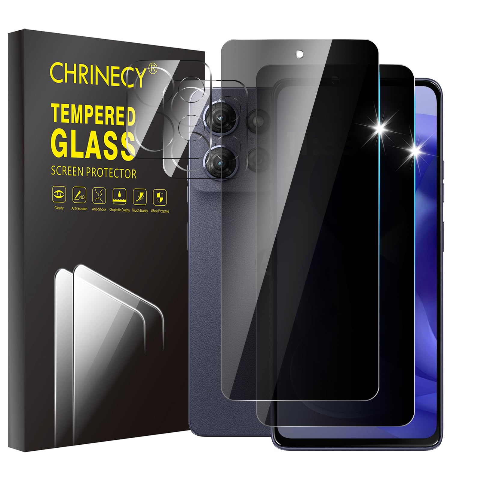 Photo 1 of CHRINECY [4 Pack] 2 Pack Privacy Screen Protector for Motorola Moto G 5G Power 2025 with 2 Pack Camera Lens Protector, 9H Hardness Tempered Glass, Anti Spy Anti Peeping