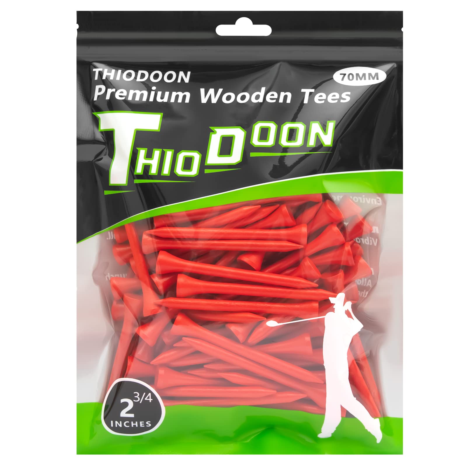 THIODOON Golf tees 70mm Less Friction Wooden Tees Training for Golfer Professional Natural Wood Golf tees Bulk 100 Count Golfing Tees Red