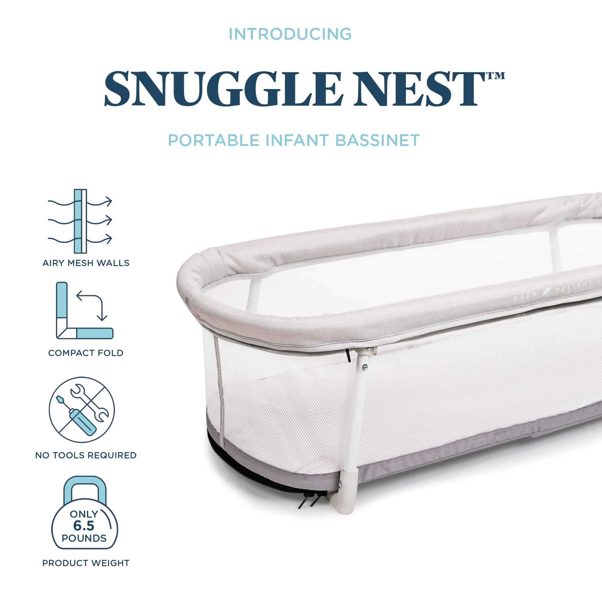 Baby Delight Snuggle Nest Bassinet, Portable Baby Bed, for Infants 0 – 5 Months, Driftwood Grey
