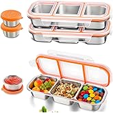 ARTLEO Reusable 20 Oz Stainless Steel Snack Containers with Lids, 3 Leek-Proof Compartment, Come with 1.6 Oz Salad Dressing Containers, for Kids & Adults, Picnics, Work, Food Storage Box. 2 Pack