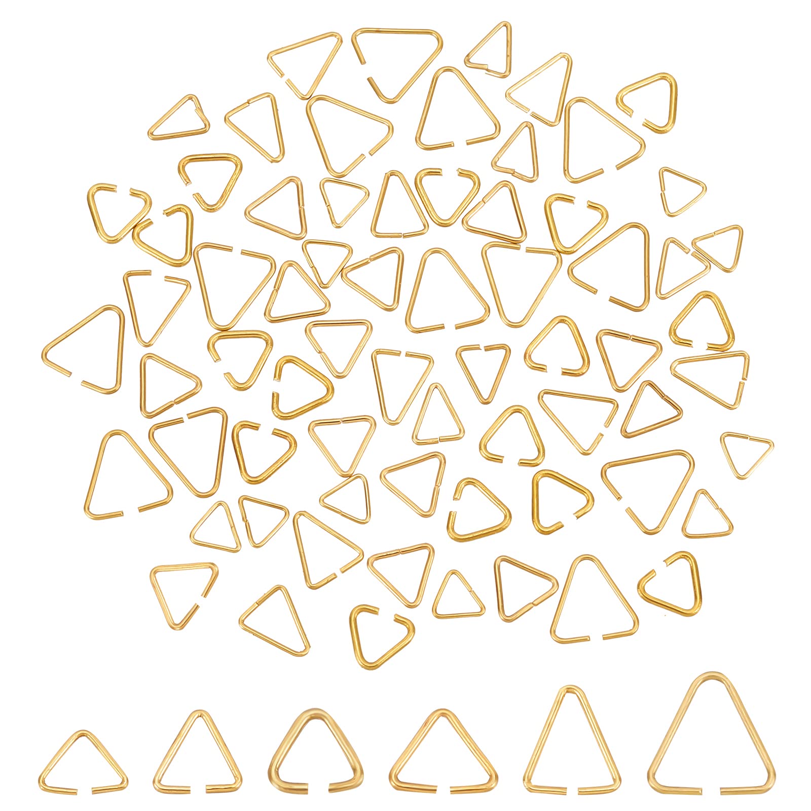 CHGCRAFT 600Pcs 6 Styles Triangle Open Jump Ring Brass Open Triangle Buckle Pinch Bails Pendant Bead Hanger Link Rings for Earring Bracelet Keychain Jewellery Making 5.5mm to 9mm, Golden