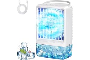 HUMUGE Mini Air Conditioner Small AC Portable Air Conditioners with Large-capacity water tank 2 Spray Ports 3 Speed Wind & 7 Colorful LED Light Cool Mist &Timer Evaporative Air Cooler for Bedroom/Home/Office