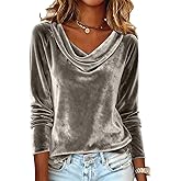 Velvet Tops for Women Elegant Cowl Neck Long Sleeve Shirts Business Casual Tops Trendy Velour Tunic Top Loose Blouses