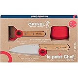Opinel Le Petit Chef Complete 3 Piece Kitchen Set, Chef Knife with Rounded Tip, Fingers Guard, Peeler, For Children and Teach