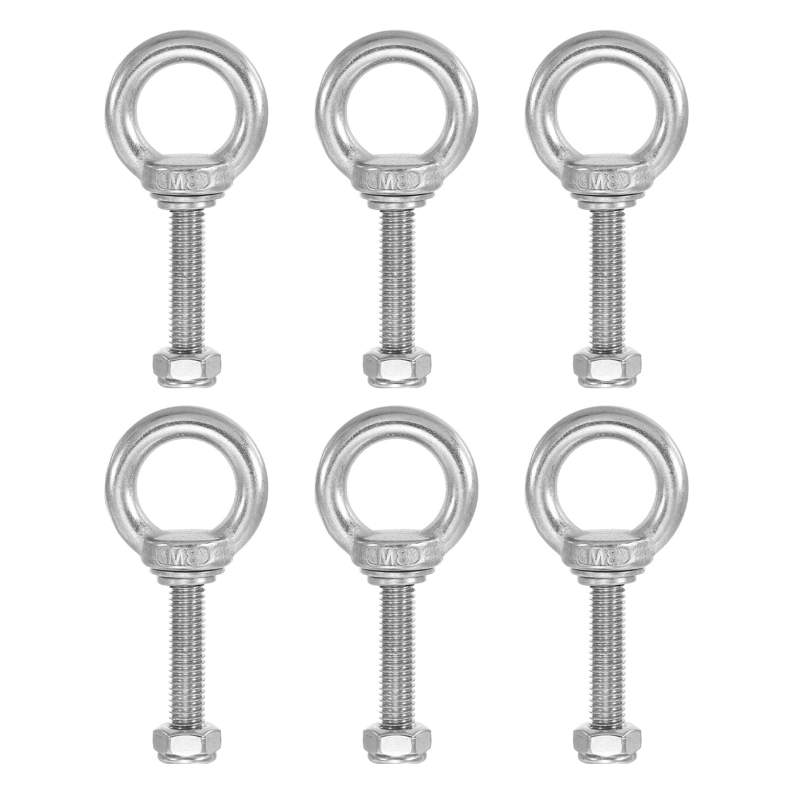 PATIKIL Lifting Shoulder Eye Bolts, M8x50 304 Stainless Steel Male Thread with Hex Screw Nut Gasket Flat Washer for Hanging Securing Chain Wire Rope, 6 Sets