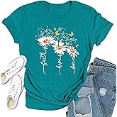 Qskall Christian Shirts for Women Daisy Floral T-Shirt Faith Hope Love Tee Butterfly Tops
