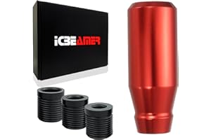 ICBEAMER Red Aluminum Shift Knob, Fit Automatic and 4, 5 and 6 Speed Manual Transmission Vehicles, Interior Car Gear Lever Stick Shift Handle Automotive Replacement Parts, 1 Piece