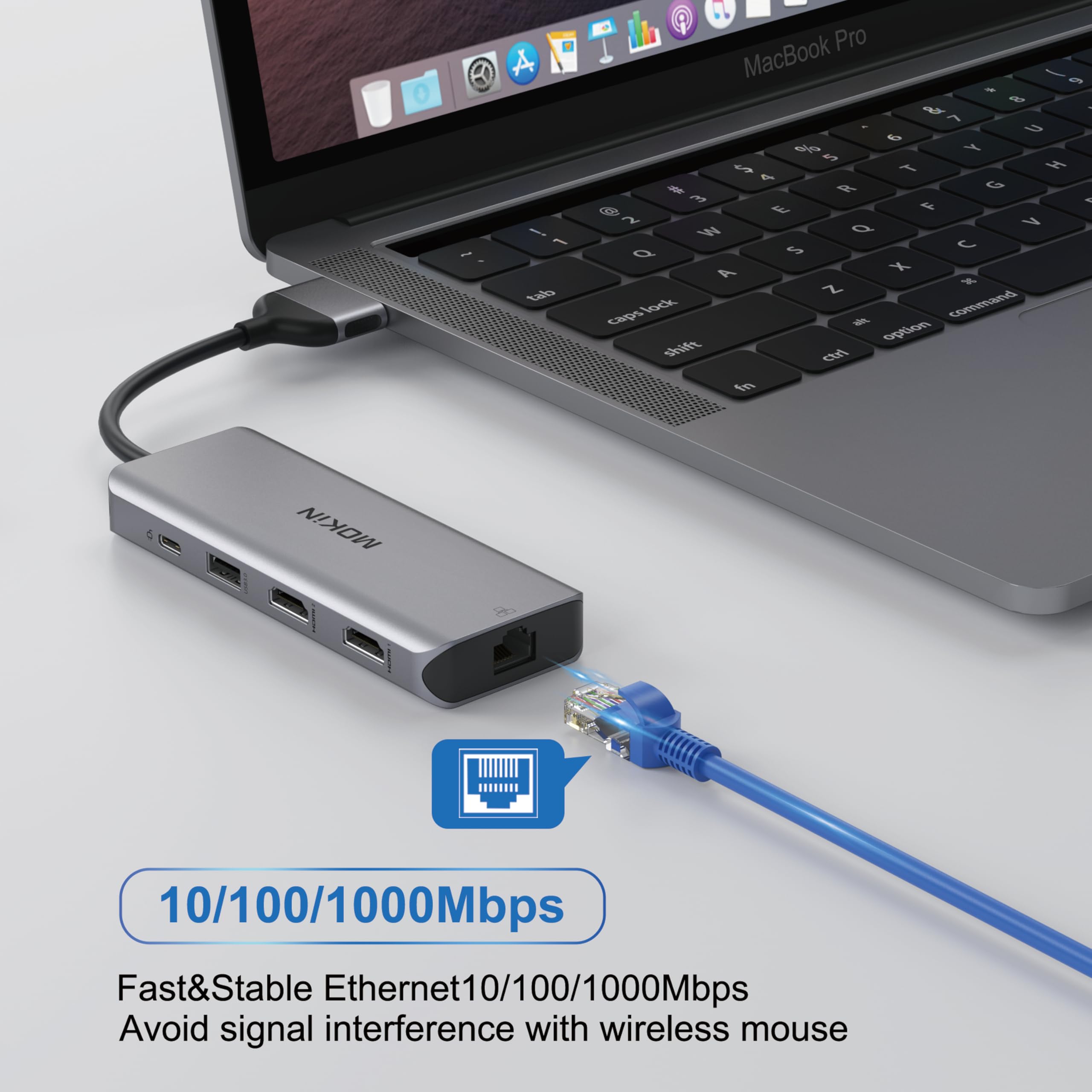 MOKiN MacBook Pro Dockingstation mit dual Monitor und hdmi Adapter, 9 in 2 USB-C Adapter für MacBook Pro Air, Mac HDMI Dock Dongle, USB-C auf HDMI Ethernet 3X USB SD/MicroSD 100W PD 7