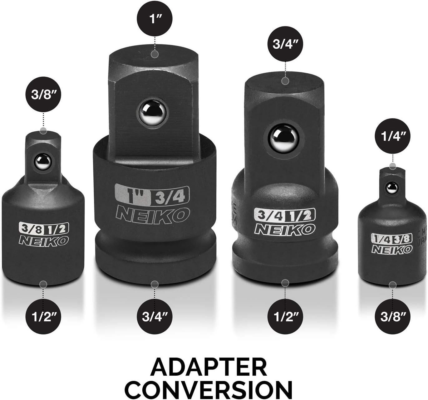 Neiko 30223A Impact Adapter and Reducer Set, 8 Piece | Cr-V | SAE - Socket Wrenches - 