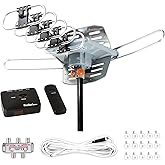 Five Star Outdoor HDTV Antenna Up to 150 Miles Range with Motorized 360 Degree Rotation, UHF/VHF/FM Radio with Remote Control