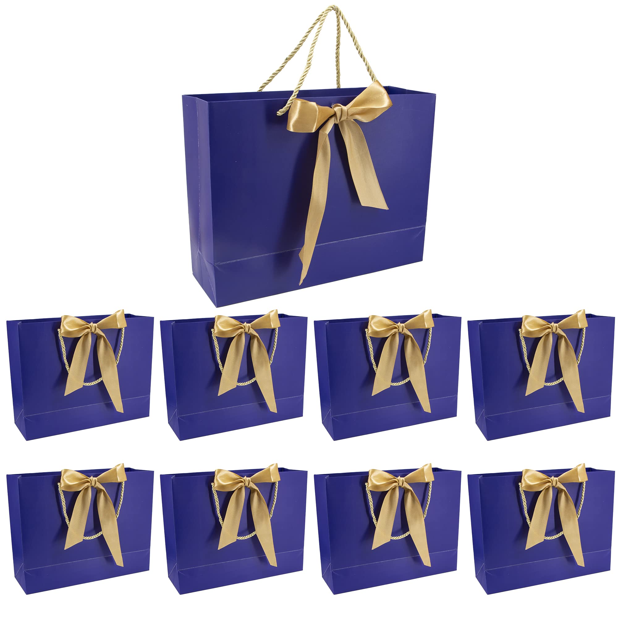 Time to Sparkle 8 PCS Gift Bags Large Size with Handles Bulk, Waterproof Paper Bags with Bow Ribbon for Baby Shower Wedding Party Birthday Holiday Celebrations (32 * 25 * 11cm) Royal Blue