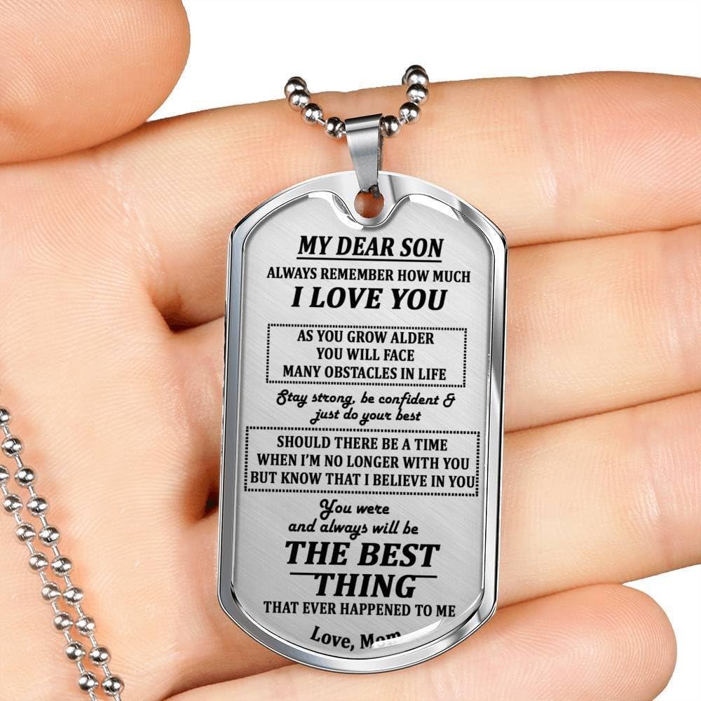 mom to son dog tag necklace