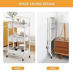 3-Tier Folding Rolling Utility Cart with