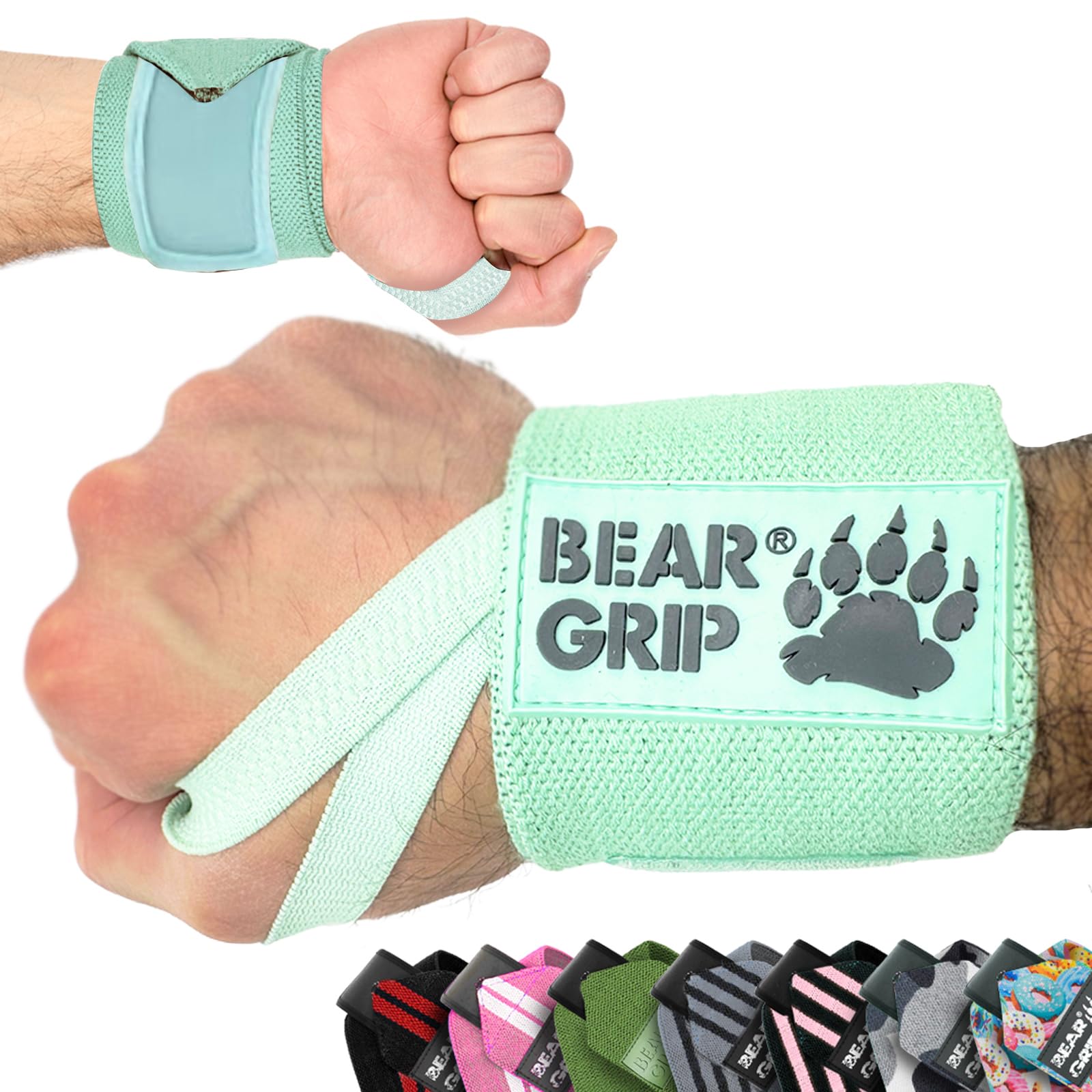 BEAR GRIP - Weight lifting wrist support wraps (Sold in pairs) (AQUA-WRAPS)