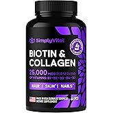 Biotin and Collagen Supplements with Keratin 25000 mcg - Hair Skin & Nails Vitamins with Collagen Keratin B Complex - Made in USA - Biotin for Hair Growth Women & Men Support Skin & Nails, 60 Capsules