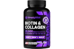 SIMPLYVITAL Biotin and Collagen Supplements with Keratin - Hair Vitamins - Hair Skin & Nails Vitamins with Biotin, Collagen, B Complex - Made in USA - Biotin Supplement for Strong Hair, Skin & Nails - 60 Capsules