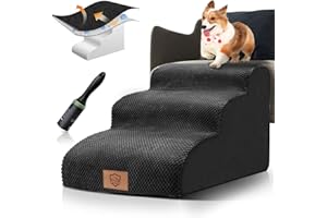 Kphico Dog Stairs and Ramp for High Beds Couches,15.7" High Density Foam Pet Steps for Small Dogs and Cats,Let Your Pets Can Easily Close to Your Bedside-Send 1pcs pet Hair Remover Roller（Black