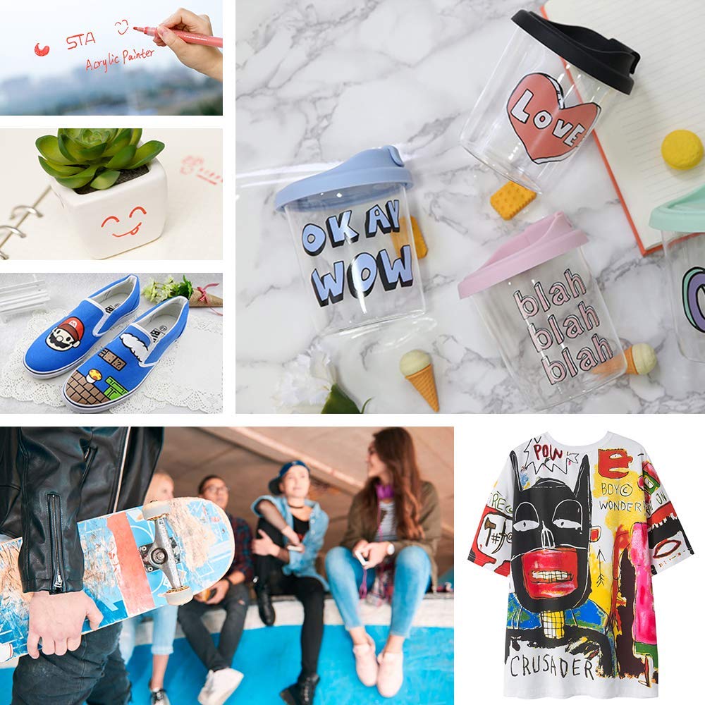 Acrylstifte Marker Stifte, Sunvito Set 12 Farben Acrylfarben Marker auf Wasserfest für Garten, Papier, Malerei, Leinwand, Fotoalbum, Heimwerken, Glas, Keramik, Holz, Metall, DIY