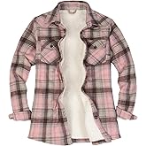 ThCreasa Womens Sherpa Lined Flannel Jacket with Hand Pockets, Plaid Button Down Fuzzy Shirt Jackets