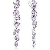 Crysdue Clip On Earrings for Women Rhinestone Crystal Teardrop Cluster Wedding Bridal Non Pierced Long Dangle Earring for Prom Party