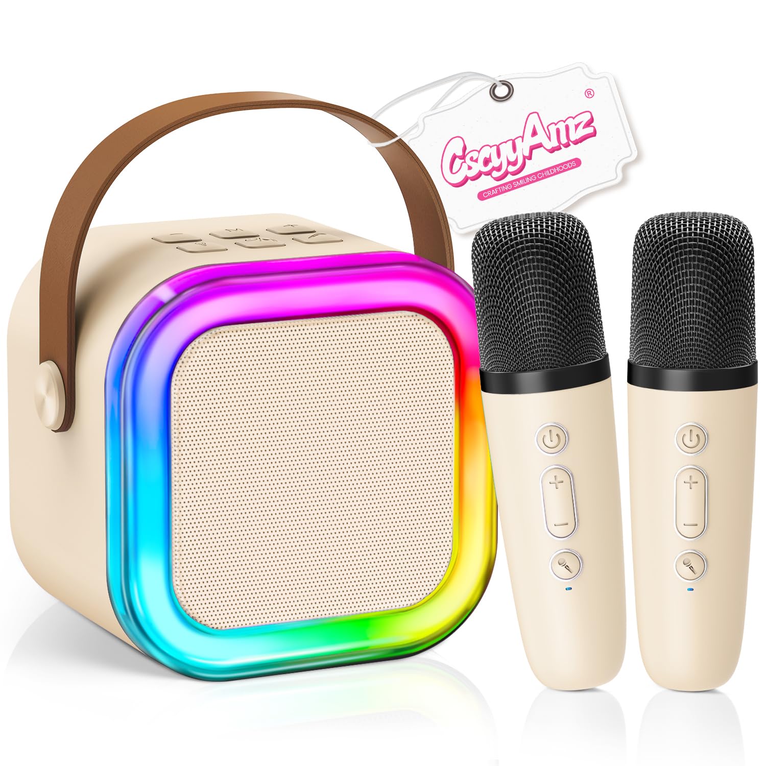 Photo 1 of ?2026 Newest? Mini Karaoke Machine for Kids Girls & Boys - Portable Bluetooth Speaker with 2 Wireless Microphones - Kids Birthday Gifts for Ages 4-10 - Kids' Instrument Accessories - Beige