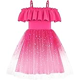 Arshiner Toddler Girl Tulle Dress Girls Sequin Summer Dresses Off Shoulder Flutter Formal Birthday Party Princess Dress