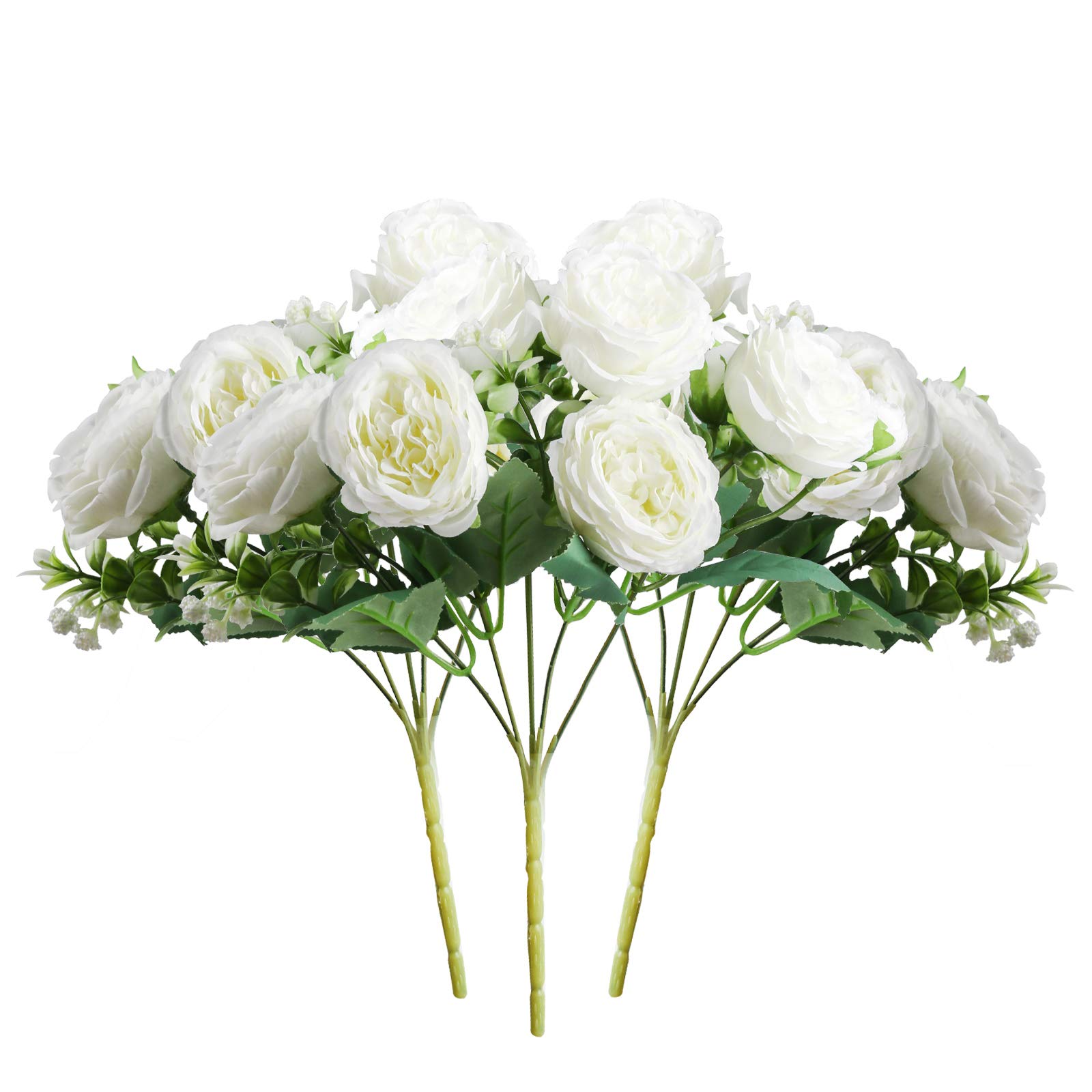 Zhenle 5 Heads Persian Rose Artificial Flowers Artificial Rose Flower Bouquets for Family Wedding Banquet Decoration 3Pcs (white)