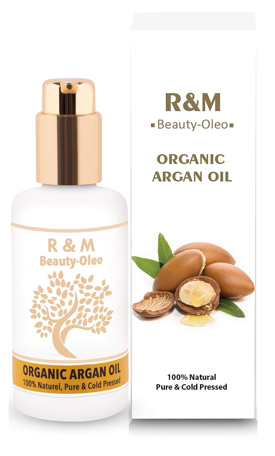 R&amp;M Arganöl - Premium Argan Öl Für Gesicht, Körper, Haar Und Vieles Mehr - 100% Bio &amp; Fairtrade Aus Marokko - Für Eine Schönere Haut, Ein Reines Gesicht Und Glänzendes Haar - 100ml Pump-Flasche