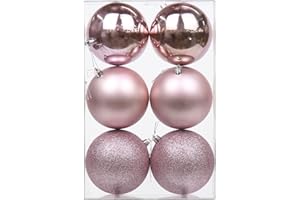 OAIRSE 3.94" Large Christmas Balls Shatterproof Pink Christmas Ornaments 6 Pcs Big Christmas Ornaments Balls for Christmas Tree Holiday Wedding Party Decoration