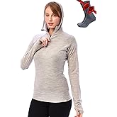 Merino.tech Merino Wool Hoodie Women - Slim Fit 100% Merino Wool Base Layer Women Half Zip Thermal Long Sleeve Shirt