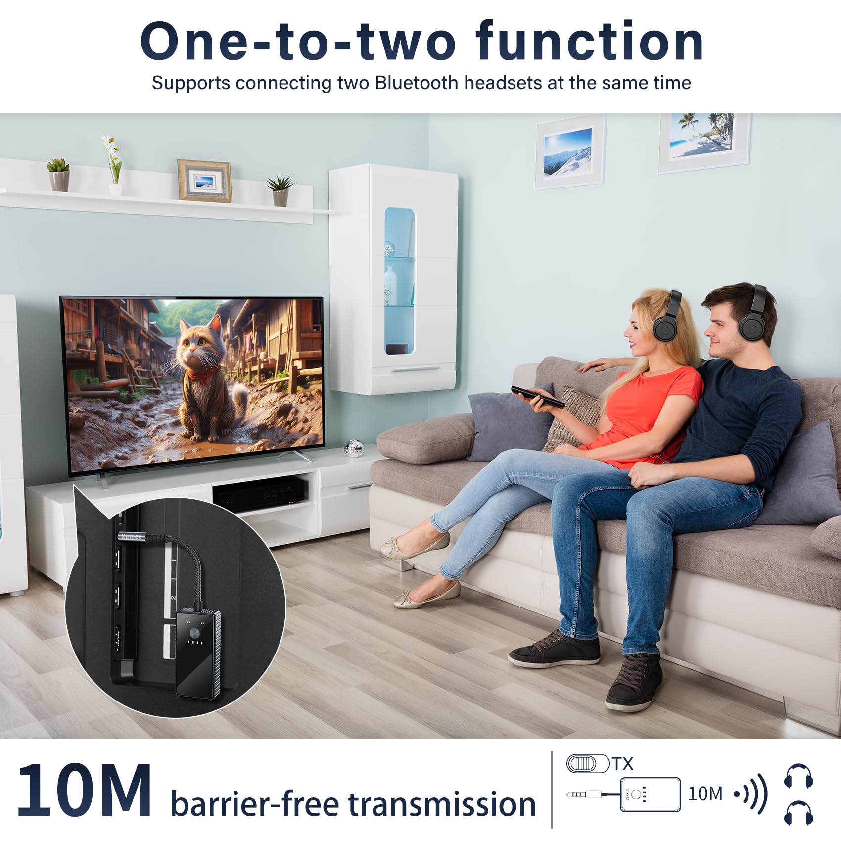 Xumee Airplane Bluetooth 5.2 Transmitter for 2 AirPods or Headphones, aptX Low Latency, 3.5mm AUX Jack & Bluetooth Receiver – Wireless Audio Adapter for Plane Travel, TV, Gym,Car,Speakers (Grey)