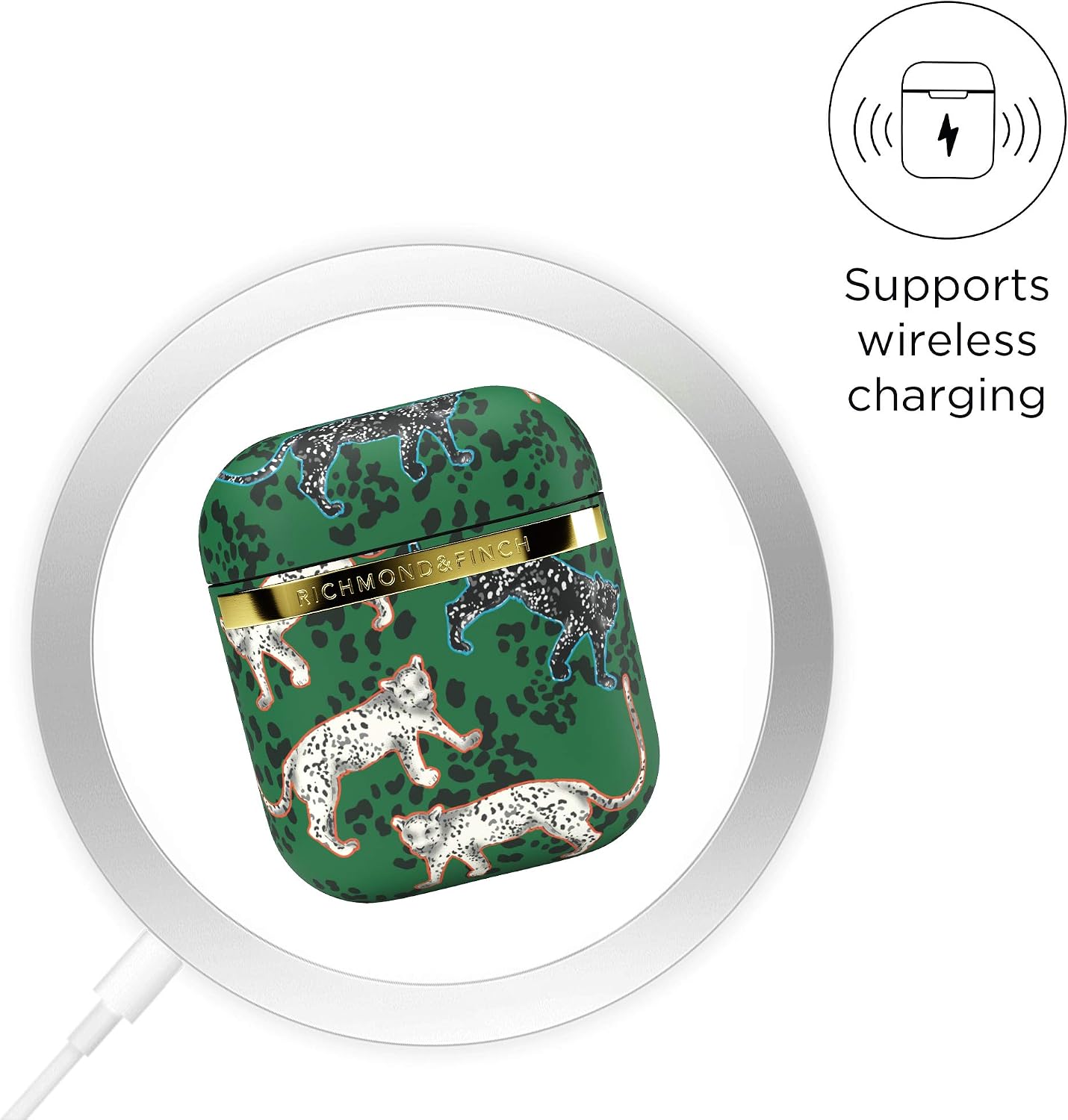 RICHMOND & FINCH Case Compatible with Airpods, Green Leopard Full Protective Cover, Shockproof, Scratch Resistant - Image 5