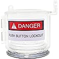 TRADESAFE Emergency Stop Button Cover Lockout - Round Transparent Push Button Switch Cover, 7/8-inch up to 1-1/2 inch Hole Diameter, 3-Piece Push Button Lockout, Lockable Push Button Cover