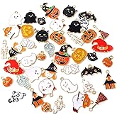 yueton 44PCS Enamel Alloy Wacky Charms Pendant Witch Hat Ghost Pumpkin Monster Bat Skull Castle Broom Halloween Pendant for Earrings Bracelets Necklaces Jewelry Making and DIY Crafts