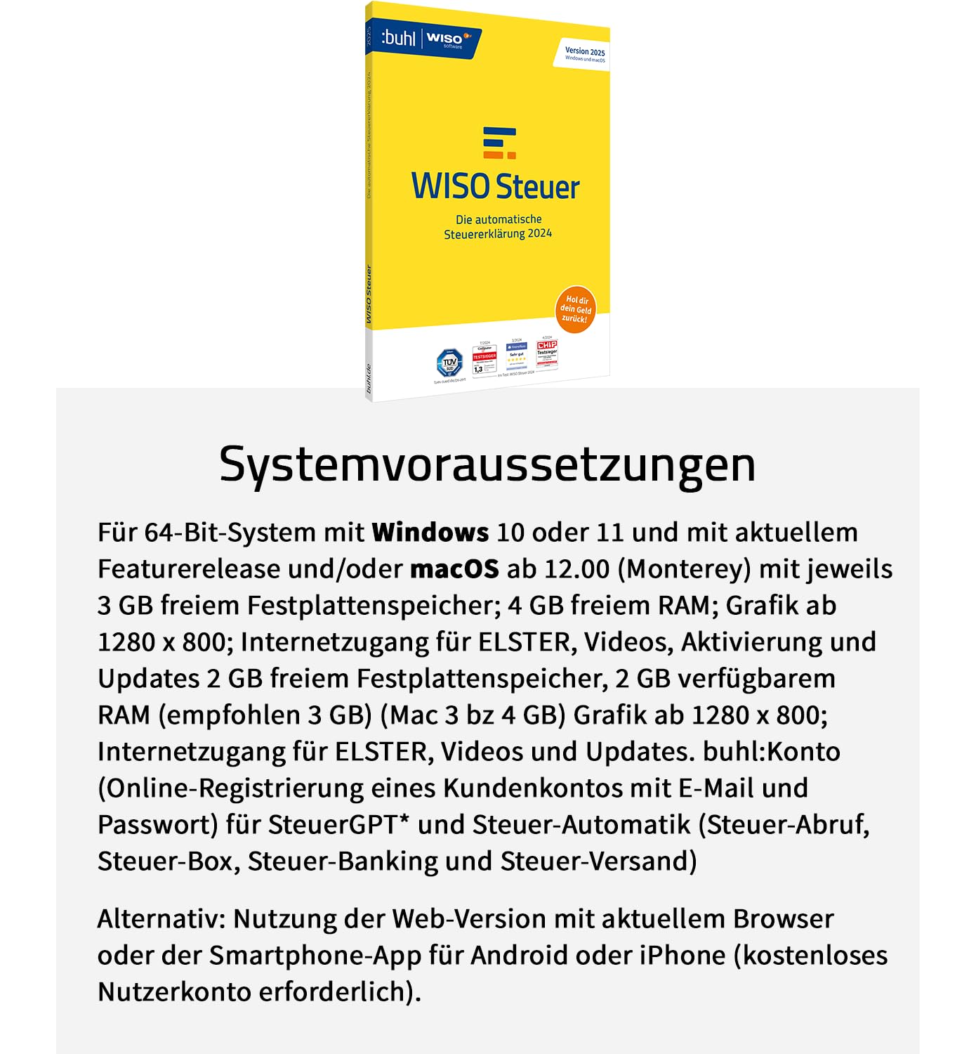 WISO Steuer 2025 (für Steuerjahr 2024) | Für Windows, Mac, Smartphones und Tablets | Standardverpackung 2